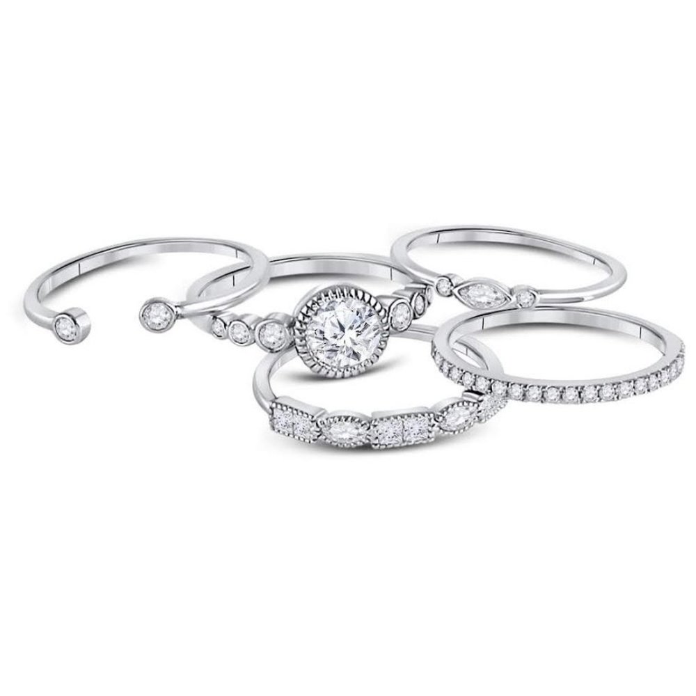5 Band Sterling Silver & CZ Stackable Ring Set